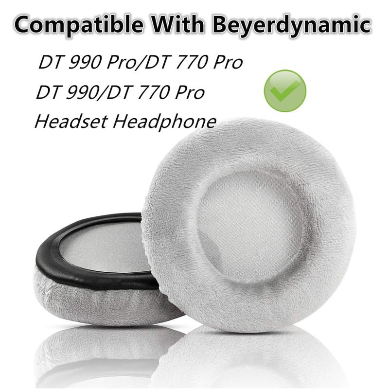 YDYBZB وسادات أذن بديلة YDYBZB DT770 من الفيلور متوافقة مع سماعات Beyerdynamic DT 990 Pro DT 770 Pro DT990 DT770 Pro مع رغوة الذاكرة عالية الكثافة - رمادي - Image 2